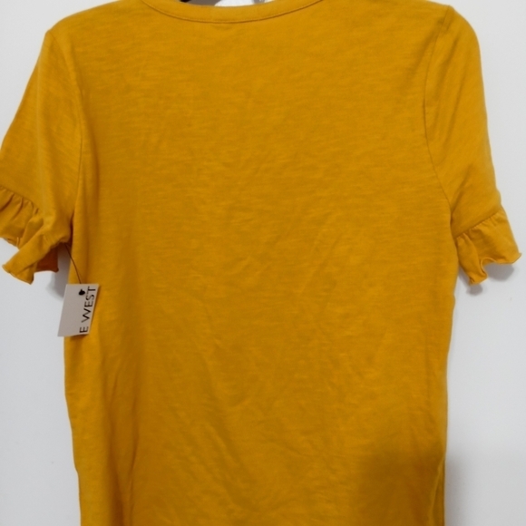 Nine West Women's Short Ruffled Sleeves V neck Deep Yellow Blouse NWT - Picture 9 of 9
